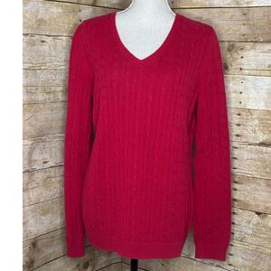 ANN TAYLOR LOFT CASUAL CLASSIC MODIST EVERYDAY RED CABLE KNIT V-NECK SWEATER.